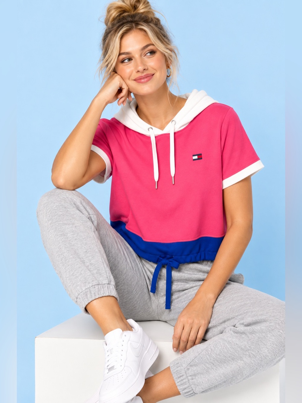 Tommy Hilfiger Sport Colorblock Hooded Cropped Plus Size Top